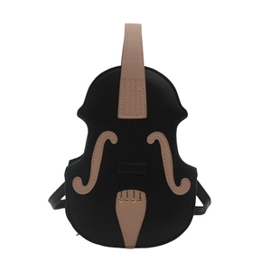 Unique violin shaped handbag in black and brown contrast, creative musical style backpack