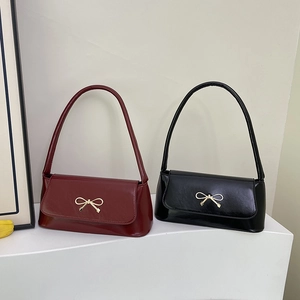 Sac Baguette Nœud Style Coréen 2025 Printemps Nouveau Sac à Épaule en Cuir PU Femmes Élégant Petit Sac Carré Sous le Bras