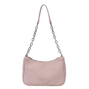 Minimalist light pink hobo shoulder bag with silver chain strap and zip closure