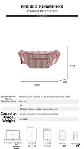 Sac banane en toile rayée rose dimensions 33x15cm avec options de port multiples