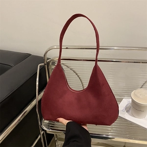 Sac Sous l'Aisselle Vintage en PU Suède pour Femmes Sac à Épaule Hobo Rétro Minimaliste Avec Rivets Métalliques Couleur Unie