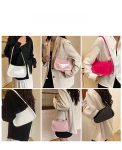 Collage of chic patent leather underarm bags in white, pink, rose, and black colors