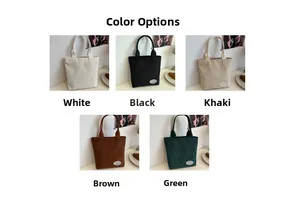Borsa tote in velluto a coste disponibile in bianco, nero, kaki, marrone e verde