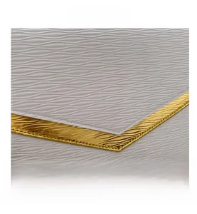 Macro detail of white Epi leather pattern and V-shaped gold metal trim on envelope clutch