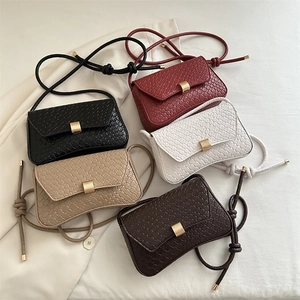 Minimalist woven underarm bag for women in various colors with golden buckle and rope strap