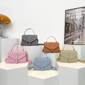 Women Retro Small Square Bag PU Leather Woven Texture Crossbody Shoulder Bag With Top Handle Metal Buckle Elegant Handbag
