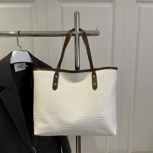 Women Large Capacity Woven Tote Bag Fashion PU Leather Urban Simple Shoulder Bag Commuting Handbag With Rivets