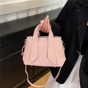 Pink striped texture tote bag for women with dual handles and silver hardware for commute