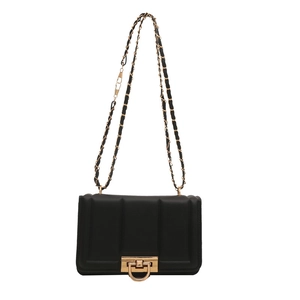 Sac bandoulière rétro matelassé noir pour femme avec chaîne dorée et fermoir chic
