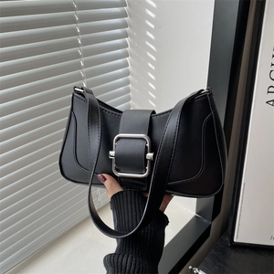 Women PU Leather Baguette Bag Large Square Buckle Minimalist Solid Color Shoulder Underarm Bag Daily Commuting Fashion