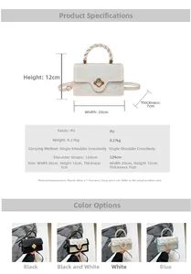 Size chart for women's crossbody bag showing 20x12x7cm dimensions and PU leather specs