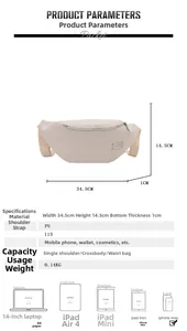 Detailed size parameters of cream woven chest bag with PU fabric and dimensions