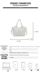 Detailed size specifications and capacity guide for this cream PU leather bucket bag