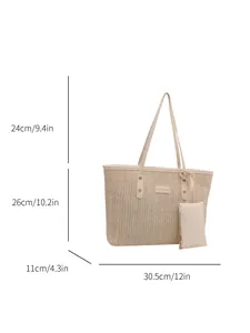 Tabella delle taglie dettagliata per borsa tote in paglia con dimensioni di manici e borsa