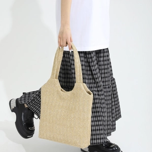 Sac Cabas Tissé en Paille de Plage d'Été pour Femmes Sac à Bandoulière Décontracté Grande Capacité Sac à Main de Vacances en Paille de Papier
