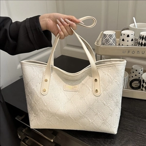 Womens Large PU Leather Tote Bag Fashion Embroidery Butterfly Rhombus Pattern Shoulder Bag Commuter Handbag With Rivet