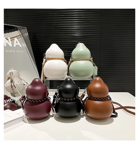 Multi-color collection of unique gourd-shaped crossbody bags in matte leather texture