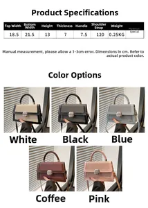 Guide des tailles pour sac bandoulière tendance avec dimensions et cinq couleurs