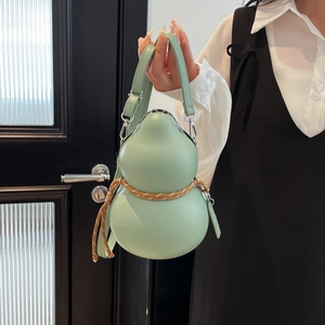 Unique gourd-shaped light green shoulder bag with woven rope detail for women and men