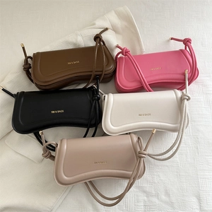 Women Minimalist PU Leather Baguette Underarm Bag Chic Knot Strap Small Shoulder Handbag Daily Solid Color Fashion Bag