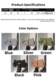Size guide for leather crossbody bag with dimensions and five color options displayed
