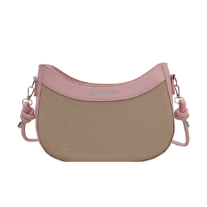 Sac seau demi-lune bicolore rose et beige avec bandoulière pour femme élégante