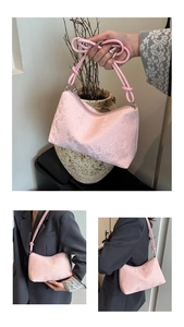 Pink snake-patterned moon bag showing multiple views including hand-held and shoulder wear