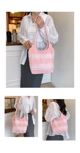 Vues multiples du sac fourre-tout en dentelle rose avec bordure florale et bandoulières