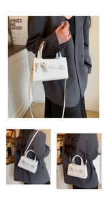 Detail of white PU leather square bag with bow decoration and adjustable shoulder strap