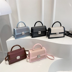 Petit Sac Carré en PU Texture Tissée Couleur Contrastée pour Femmes Sac à Épaule à Bandoulière de Mode