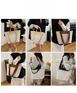 Linen tote bag with multiple strap options shown from different angles on a female model