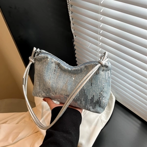 Women Y2K Denim Sequin Shoulder Bag Large Capacity Vintage Underarm Bag Fashion Sequined Handbag Daily Travel Commute Tote Bag