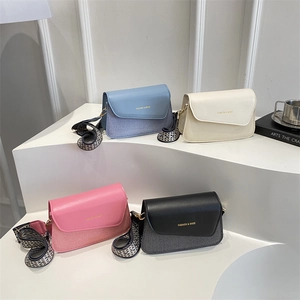 Japanese Minimalist Women Small Square Shoulder Bag Summer Contrast Color Crossbody Bag With Geometric Wide Strap PU Patchwork Handbag