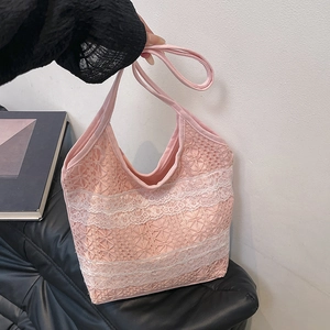 Sac Cabas en Dentelle Florale Coréenne Grande Capacité pour Femmes Sac à Épaule en Toile au Crochet Doux Décontracté Navette