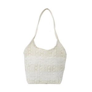 Sac cabas en dentelle blanche pour femme avec motifs crochetés élégants et bandoulières