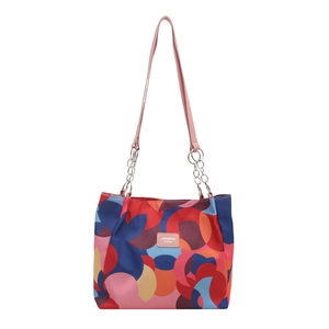 Colorful geometric pattern tote bag with chain strap and Jingpin leather label