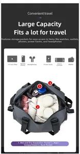 Dettaglio borsa da viaggio grigio antracite con scomparto umido-secco e tasche interne