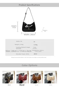 Size chart showing 24x17x6cm dimensions and specs for the patent leather baguette bag