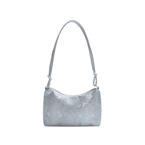 Elegant snake pattern underarm bag in light blue faux leather with top metal zipper