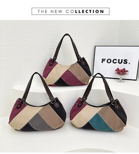 Details von Vintage-Patchwork-Canvas-Taschen mit Ledergriffen und Metallnieten