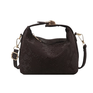 Minimalist dark brown animal textured crossbody bag with gold hardware and top handle