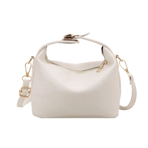 Borsa retrò bianco crema da donna con motivo a serpente e dettagli in oro lucido