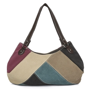 Bunte Canvas Schultertasche im Vintage-Stil mit hochwertigen Ledergriffen