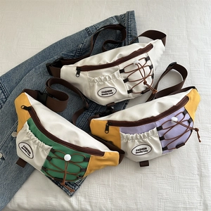 Japanese Style Women Chest Bag Fashion Color Blocking Casual Student Crossbody Shoulder Bag Canvas Sports Small Square Bag