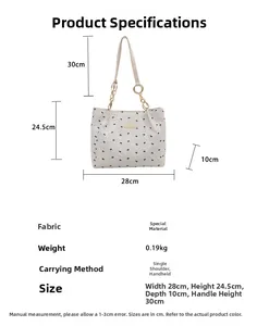Detailed size chart for the bowknot tote bag showing dimensions and handle drop height