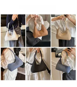Collage showing six various colors of the large capacity minimalist leather hobo bag