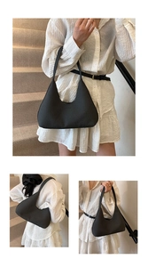 Detail shots showing black hobo bag with woven texture and its versatile styling options