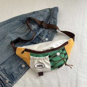 Fashionable color-block chest bag in yellow, green and white with adjustable strap
