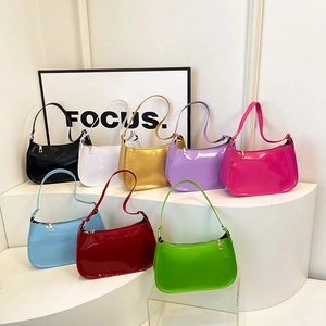 Borsa a Spalla Sottobraccio da Donna in Vernice Tinta Unita Minimalista Lucida PU Hobo Bag Retro Fashion Party