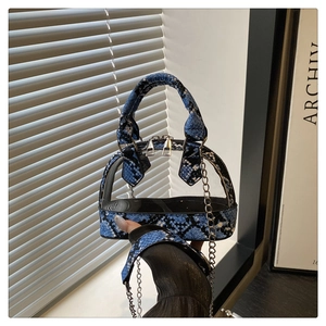 Detail der Schlangenhaut-Musterung und transparentem PVC an der Muschel-Handtasche
